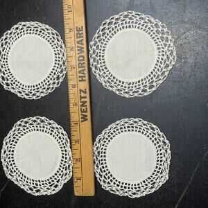 Vintage Linen Crochet Lace Doily Coasters Set of 4 White Round 3.5 inch